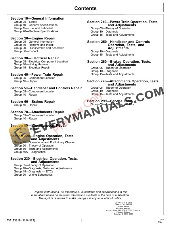John Deere 180 E Cut and 220 E Cut Hybrid Walk Greens Mowers 180 E Technical Manual TM173819 11JAN22 3