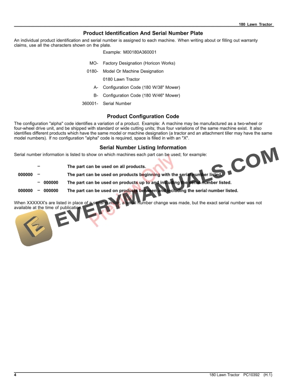 John Deere 180 Lawn Tractors Parts Catalog PC10392 27JUN23 4