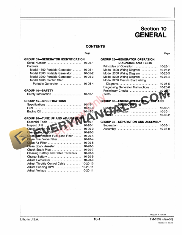 John Deere 1800, 2300 and 3200 Portable Generator Technical Manual TM1339 01JAN86 6 John Deere 1800 2300 and 3200 Portable Generator Technical Manual TM1339 01JAN86 5