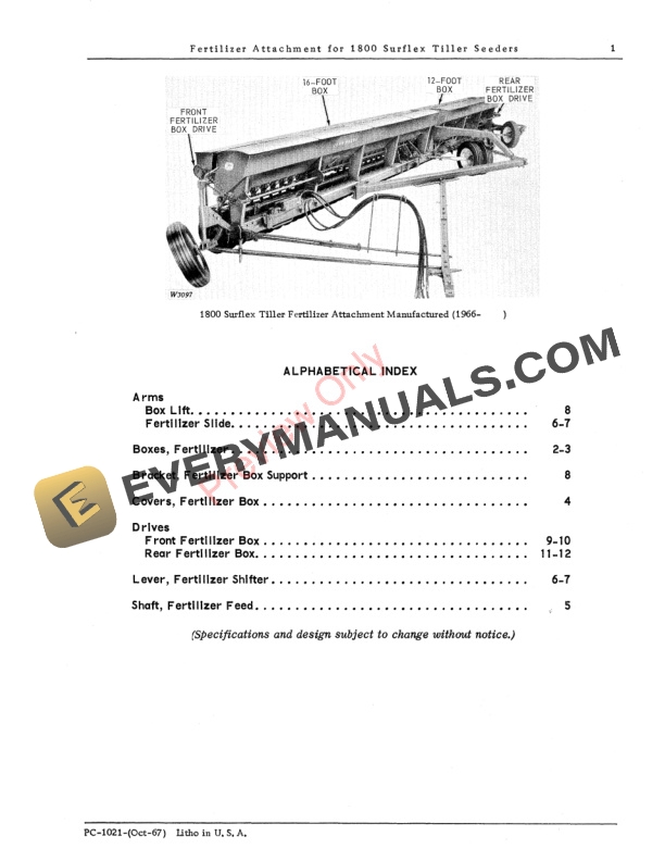 John Deere 1800 Surflex Disk Tiller Seeding Fertilizer Attachment Parts Catalog PC1021 01OCT67 4 John Deere 1800 Surflex Disk Tiller Seeding Fertilizer Attachment Parts Catalog PC1021 01OCT67 3