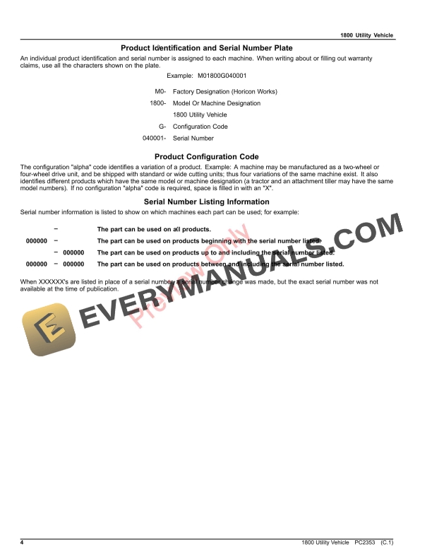 John Deere 1800 UTILITY VEHICLE Parts Catalog PC2353 24MAR21-4