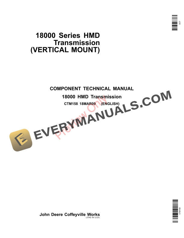 John Deere 18000 HMD Series Transmission Vertical Mount Component Technical Manual CTM158 18MAR09-1