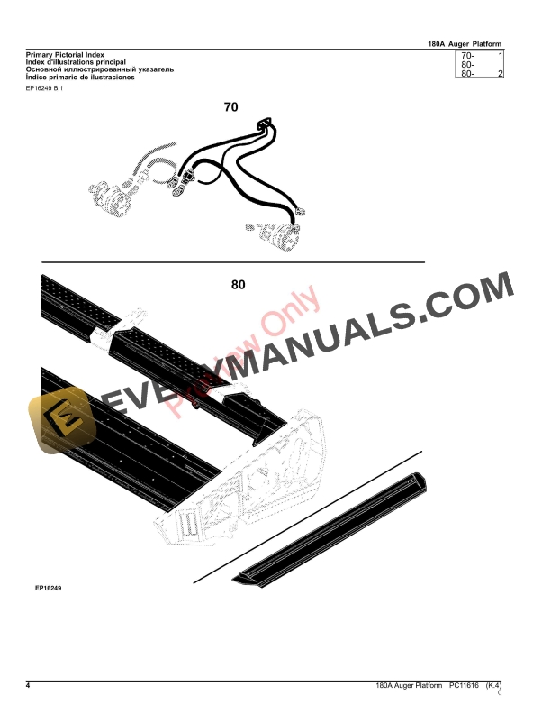 John Deere 180A Auger Platform Parts Catalog PC11616 27JUL23 4