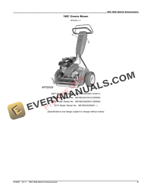 John Deere 180C Walk-Behind Greens Mowers Parts Catalog PC9597 18JUL23-5