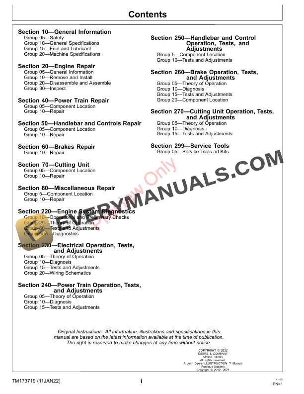 John Deere 180SL 220SL and 260SL PrecisionCut Walk Greens Mower 120001 Technical Manual TM173719 11JAN22 3