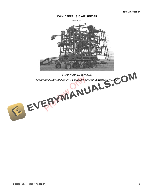 John Deere 1810 AIR SEEDER Parts Catalog PC2586 22OCT21-3