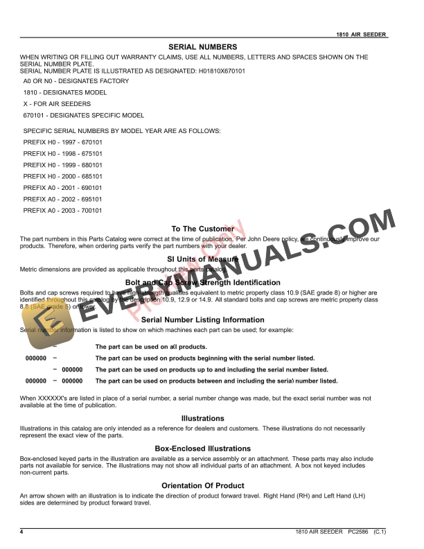 John Deere 1810 AIR SEEDER Parts Catalog PC2586 22OCT21-4