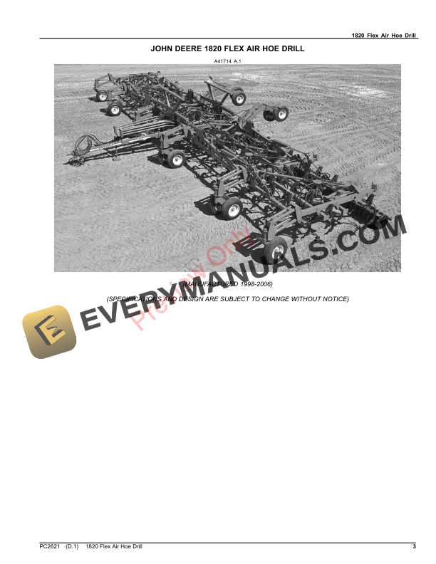 John Deere 1820 Flex Air Hoe Drill Parts Catalog PC2621 12OCT20-3