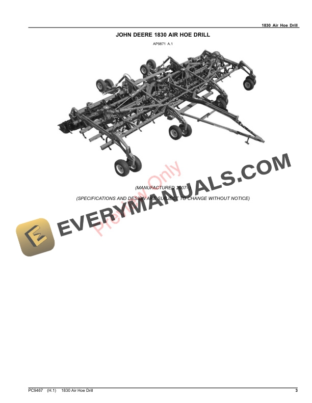 John Deere 1830 Air Hoe Drill Parts Catalog PC9467 09NOV23-3