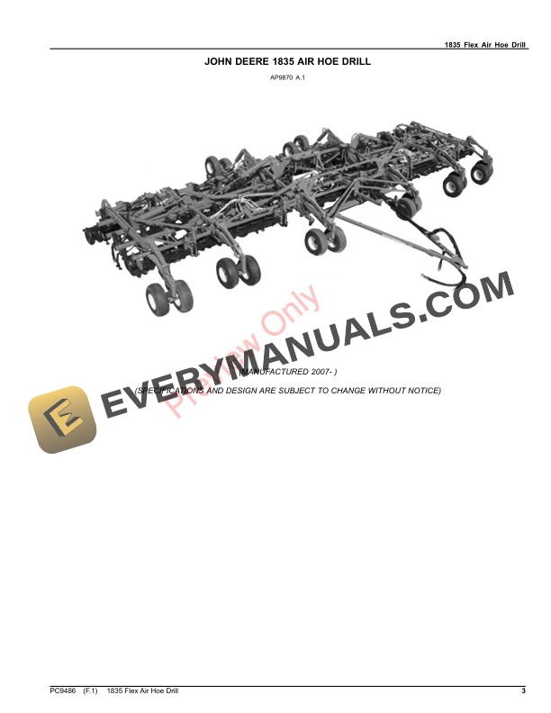 John Deere 1835 Air Hoe Drill Parts Catalog PC9486 22MAY23-3