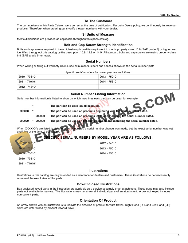 John Deere 1840 AIR SEEDER Parts Catalog PC9459 21NOV18 4 John Deere 1840 AIR SEEDER Parts Catalog PC9459 21NOV18-3