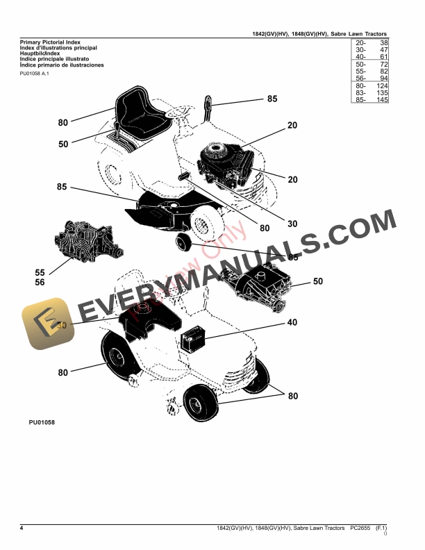 John Deere 1842GV, 1842HV, 1848GV and 1848HV Sabre Yard Tractors Parts Catalog PC2655 14SEP23-4