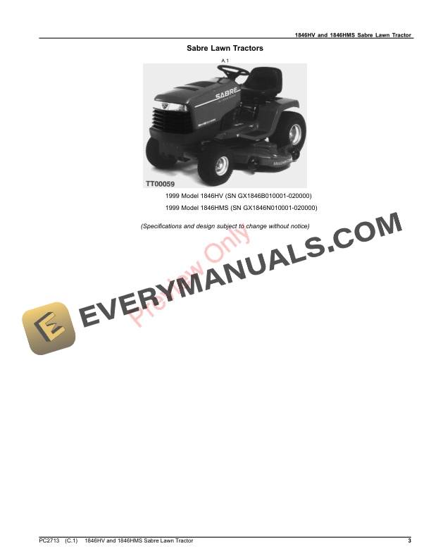 John Deere 1846HV AND 1846HMS SABRE LAWN TRACTOR Parts Catalog PC2713 14SEP23-3