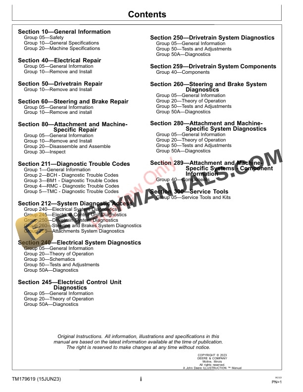 John Deere 185 E Cut and 225 E Cut Electric Walk Behind Greens Mower 010001 Technical Manual TM179619 15JUN23 3