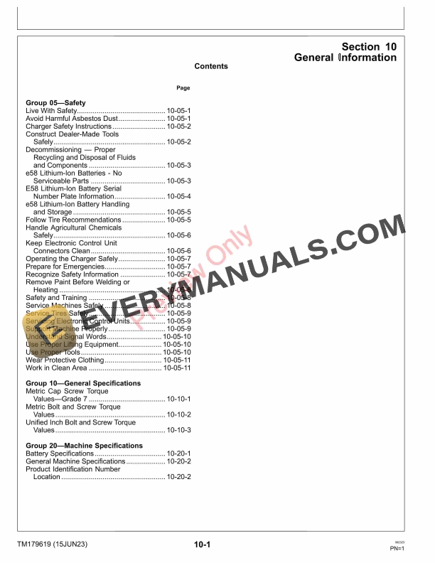 John Deere 185 E Cut and 225 E Cut Electric Walk Behind Greens Mower 010001 Technical Manual TM179619 15JUN23 5