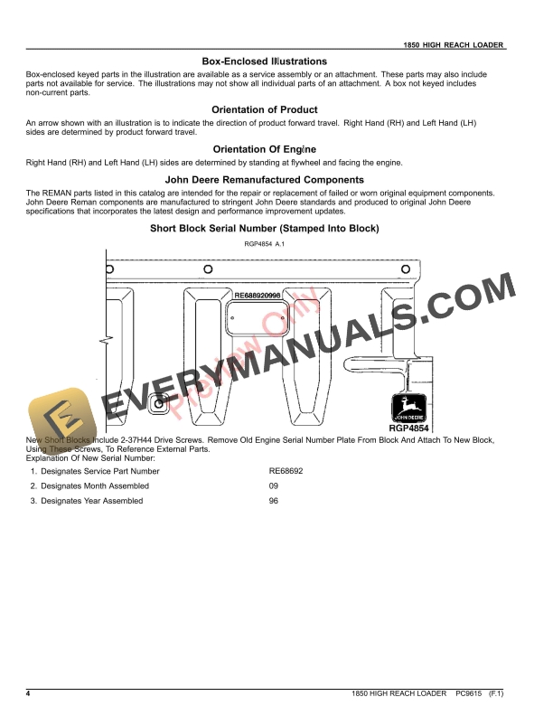John Deere 1850 HIGH REACH LOADER Parts Catalog PC9615 14NOV23-4