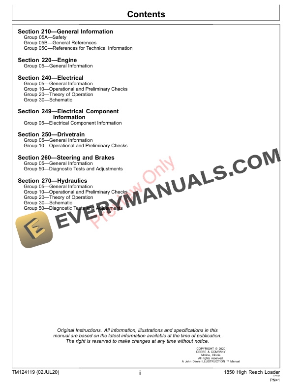 John Deere 1850 High Reach Loader Diagnostic Technical Manual TM124119 02JUL20 3