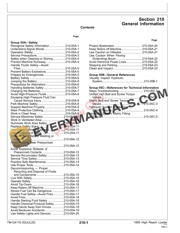 John Deere 1850 High Reach Loader Diagnostic Technical Manual TM124119 02JUL20 5