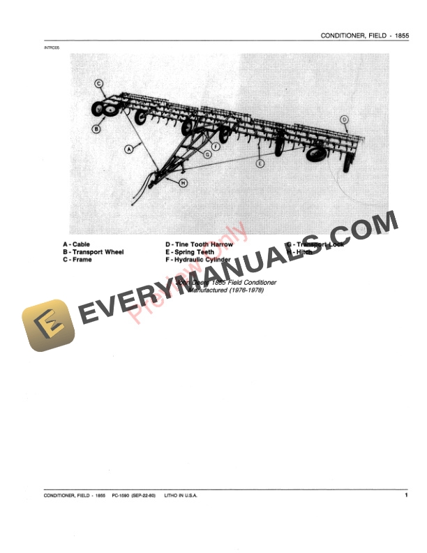 John Deere 1855 Field Conditioner Parts Catalog PC1590 22SEP80-3