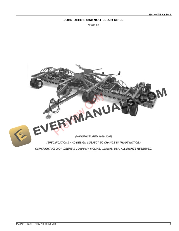 John Deere 1860 No-Till Air Drill Parts Catalog PC2704 15MAR23-3