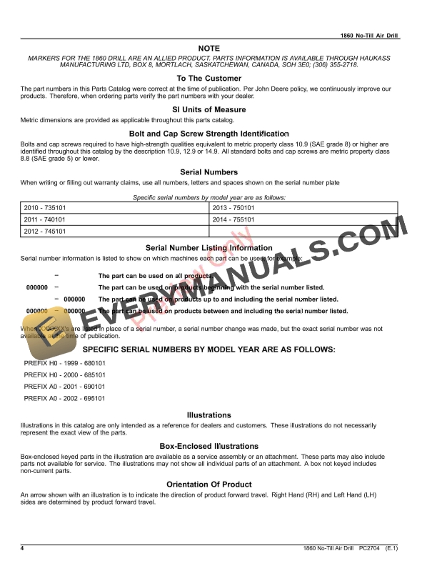 John Deere 1860 No-Till Air Drill Parts Catalog PC2704 15MAR23-4