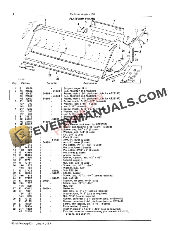 John Deere 188 Auger Platform Parts Catalog PC1074 01AUG73 4