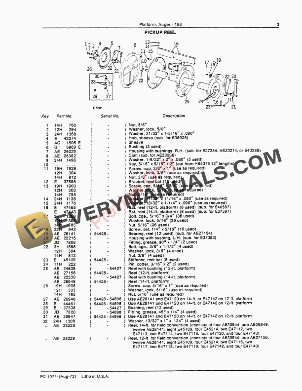 John Deere 188 Auger Platform Parts Catalog PC1074 01AUG73 5