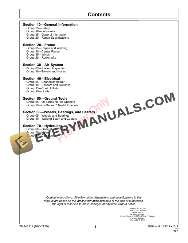 John Deere 1890 and 1895 Air Drills Technical Manual TM145319 09OCT19 5 John Deere 1890 and 1895 Air Drills Technical Manual TM145319 09OCT19 3