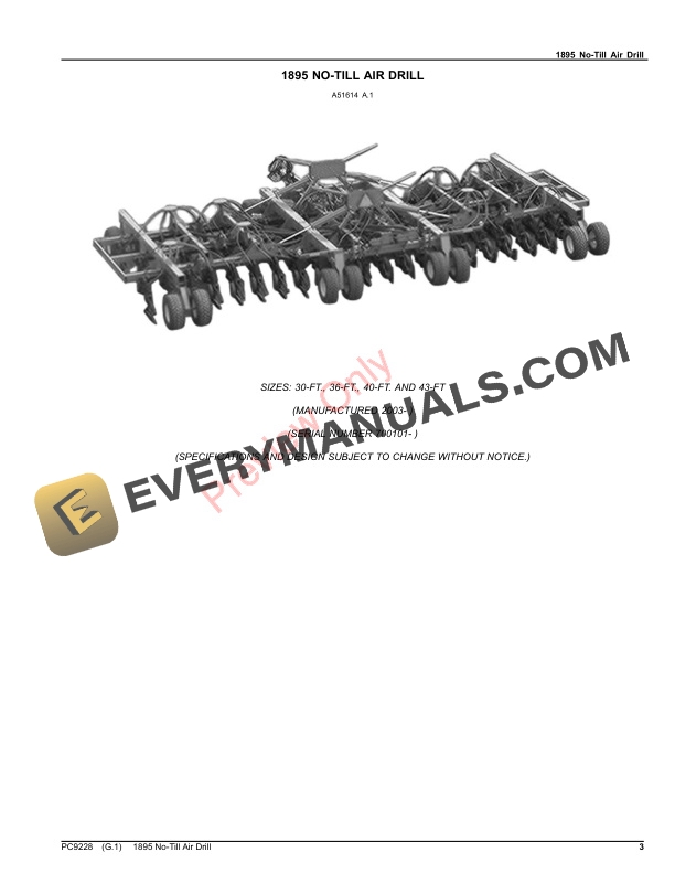 John Deere 1895 No-Till Air Drill Parts Catalog PC9228 30MAR23-3