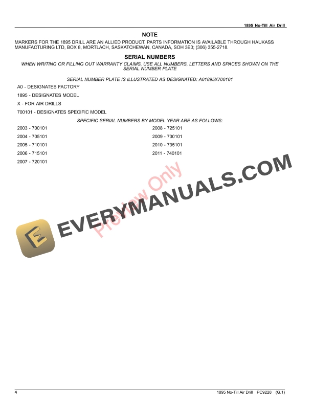 John Deere 1895 No-Till Air Drill Parts Catalog PC9228 30MAR23-4
