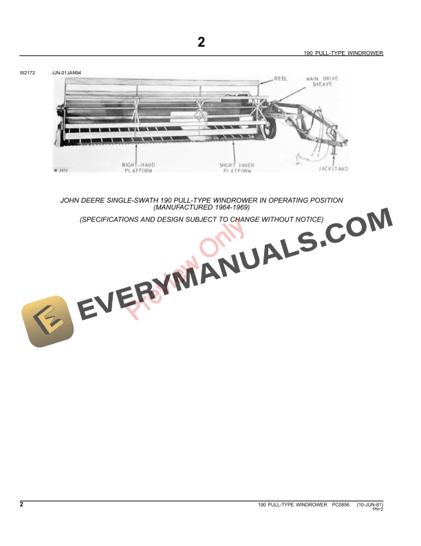 John Deere 190 Pull Type Windrower Parts Catalog PC0856 02JUN11 4