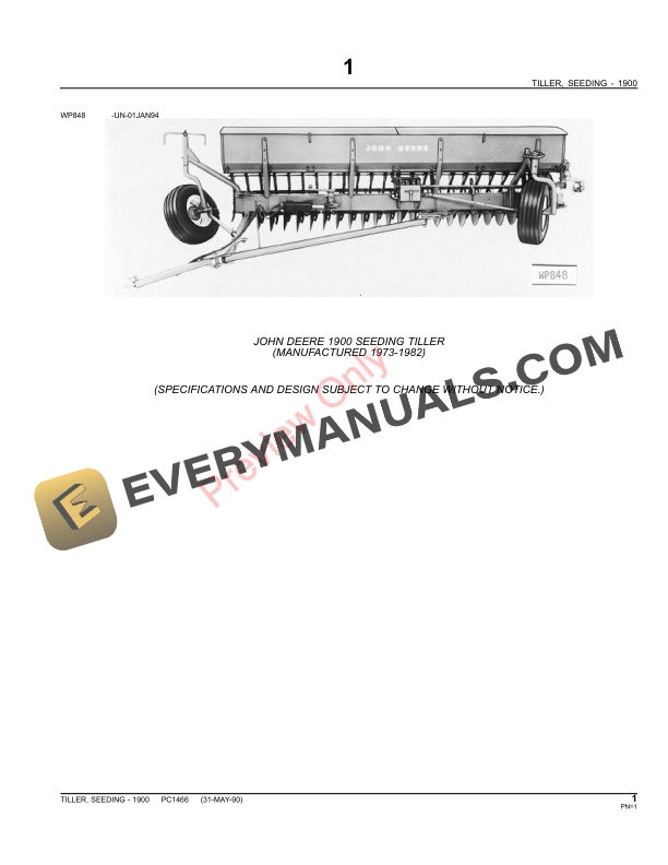 John Deere 1900 Seeding Tiller Parts Catalog PC1466 02JUN11-3