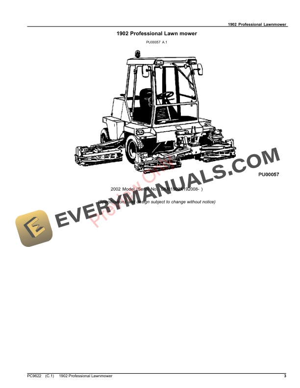 John Deere 1902 Professional Lawn Mower Parts Catalog PC9622 22MAY20-3