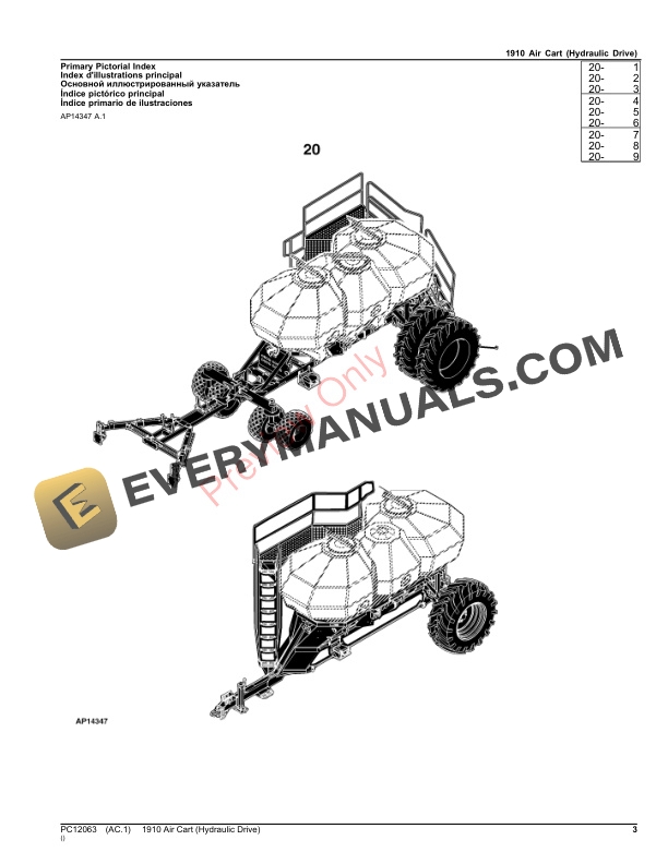 John Deere 1910 Air Cart (Hydraulic Drive) Parts Catalog PC12063 31AUG22-3