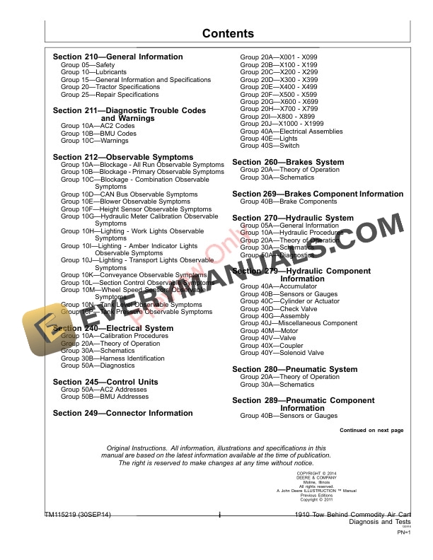 John Deere 1910 Tow Behind Commodity Air Carts Service Information TM115219 30SEP14 3