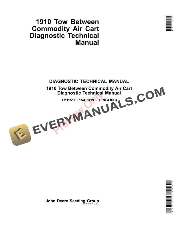 John Deere 1910 Tow Between Commodity Air Cart Diagnostic Technical Manual TM115119 15APR19-1