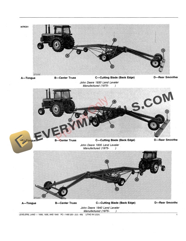 John Deere 1930, 1935, 1940 Land Levelers Parts Catalog PC1493 03JUL80-3