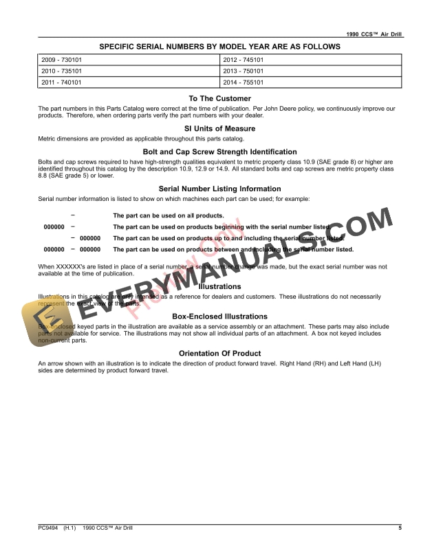 John Deere 1990 CCS Air Drill Parts Catalog PC9494 17AUG23-5