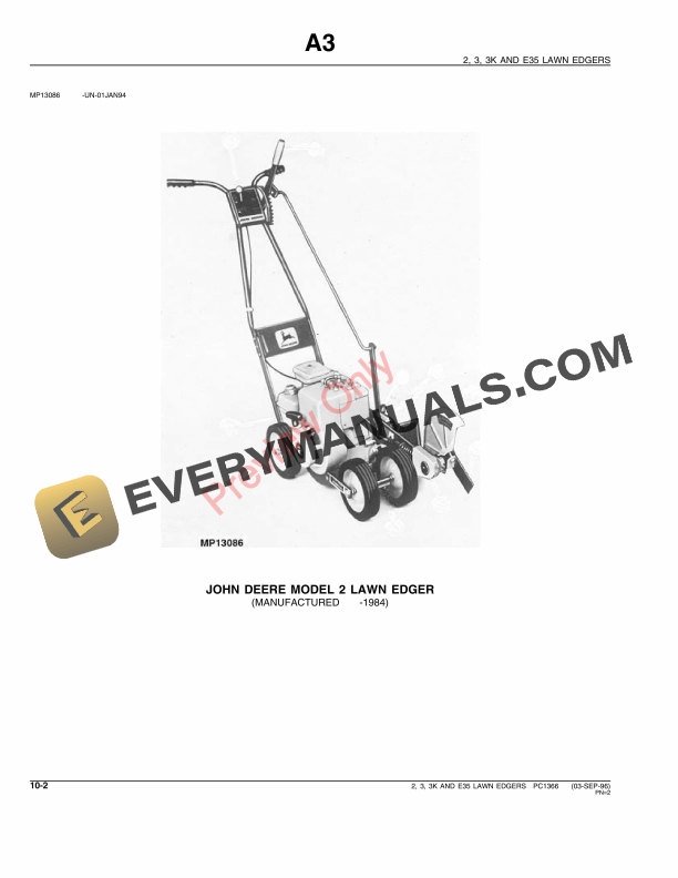 John Deere 2, 3, 3L and E35 Lawn Edgers Parts Catalog PC1366 03SEP96-4