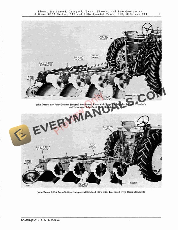 John Deere 2-, 3-, 4-Bottom Integral Moldboard Plows Parts Catalog PC390 01JUL61-5