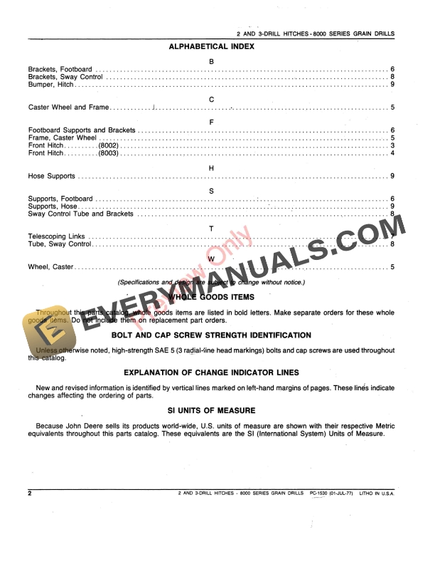 John Deere 2-Drill, 3-Drill Hitches Parts Catalog PC1530 01JUL77-4