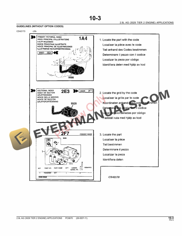 John Deere 2.9L AG (3029 Tier 2 Engine) Applications Parts Catalog PC9670 26SEP11-5