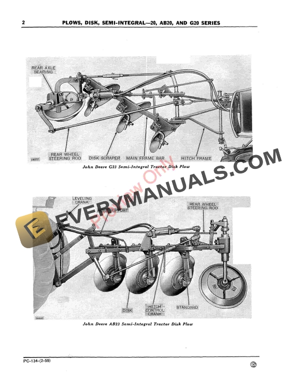 John Deere 20, AB20, G20 Series Disk Plow, Semi-Integral Parts Catalog PC134 01FEB59 5 John Deere 20, AB20, G20 Series Disk Plow, Semi-Integral Parts Catalog PC134 01FEB59-4