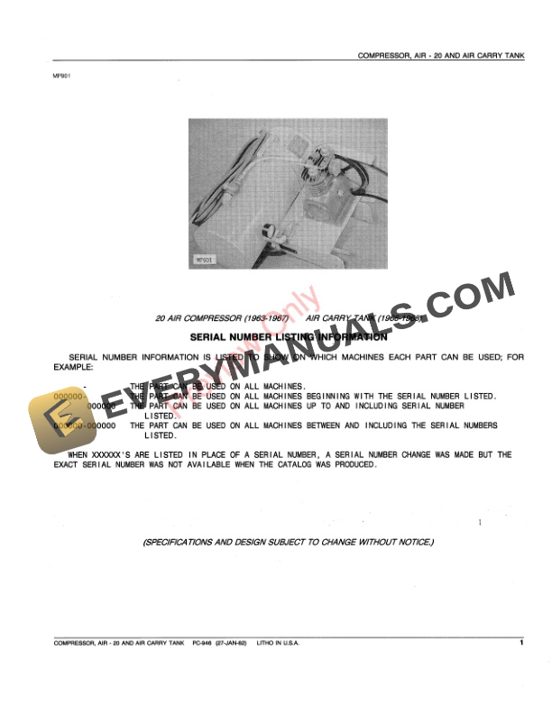 John Deere 20 Air Compressor Parts Catalog PC946 27JAN82-3