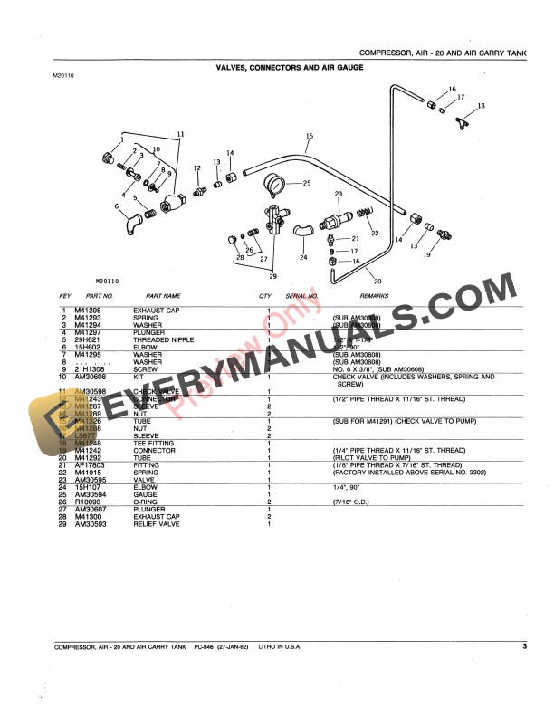 John Deere 20 Air Compressor Parts Catalog PC946 27JAN82-5