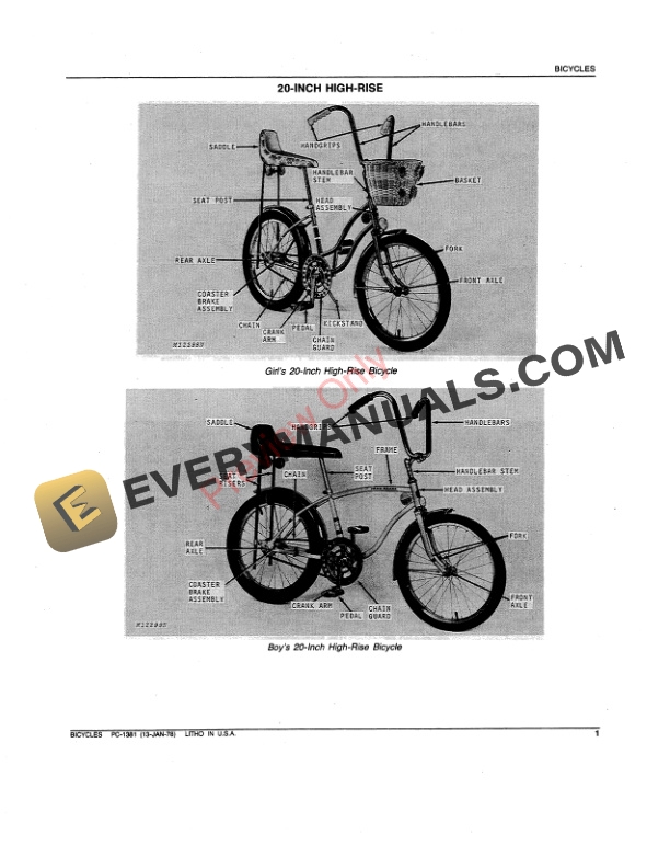 John Deere 20-Inch High-Rise, 3-Speed, 5-Speed and 10-Speed Bicycles Parts Catalog PC1381 13JAN78-3