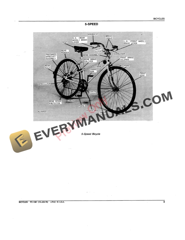 John Deere 20-Inch High-Rise, 3-Speed, 5-Speed and 10-Speed Bicycles Parts Catalog PC1381 13JAN78-5