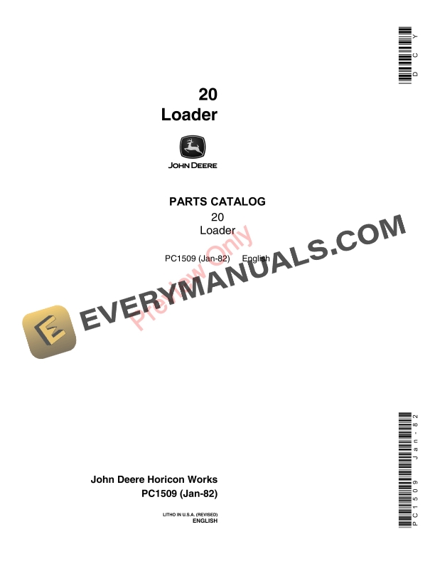 John Deere 20 Loader Parts Catalog PC1509 05JAN82-1