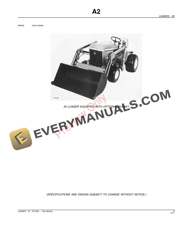 John Deere 20 Loader Parts Catalog PC1509 05JAN82-3