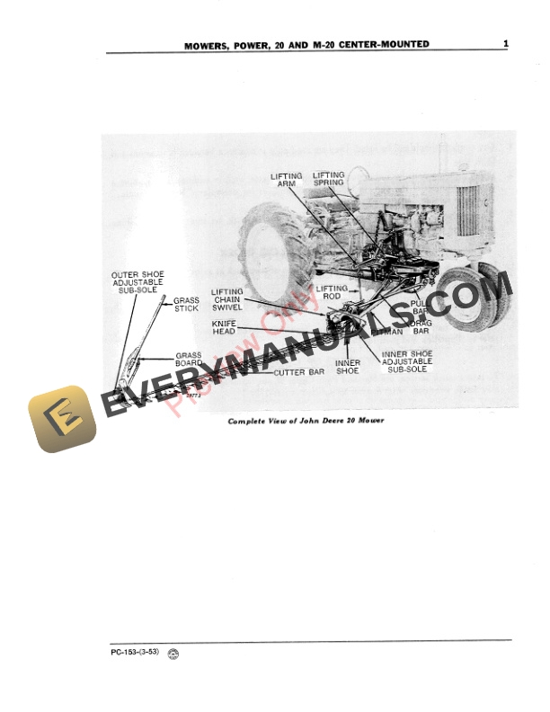 John Deere 20, M20 Center-Mounted Power Mowers Parts Catalog PC153 01MAR53-3